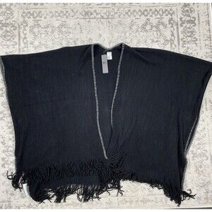 NEW Collection Poncho Womens OSFA Wool Fringe Open Front Black Cape Marie $48